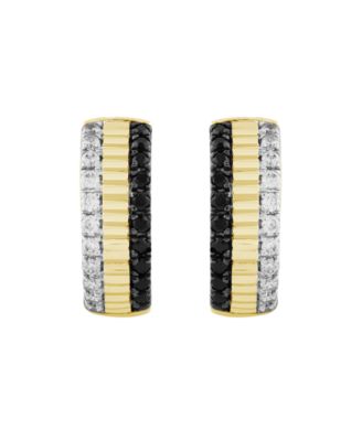 Diamond Hoop Earrings (1/3 ct. t.w.) in 10k Yellow Gold with White and Black Rhodium