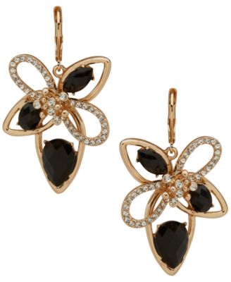 Jet Stone Floral Drop Earrings