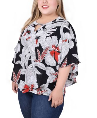 Women's Plus Size Elbow Sleeve Poncho Top