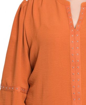 Women's Plus Size Long Sleeve Studded Blouse Top