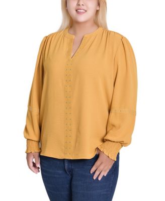 Women's Plus Size Long Sleeve Studded Blouse Top