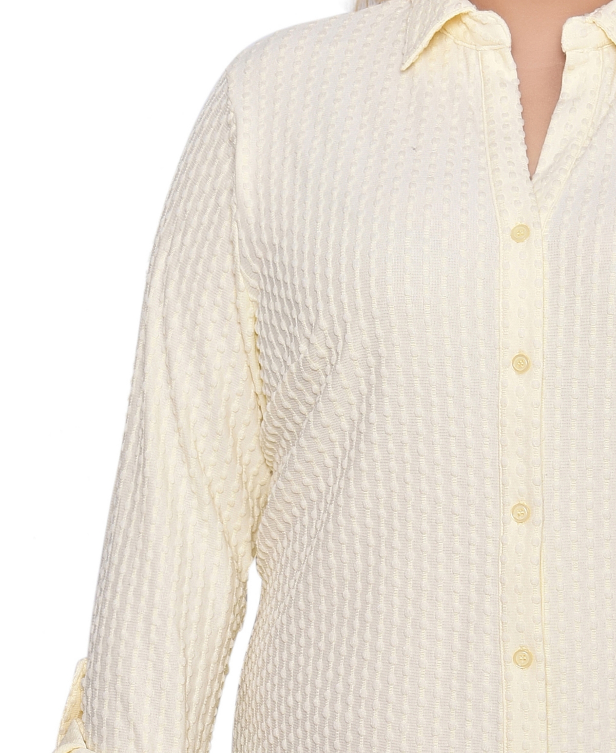 Ny Collection Women's Plus Size Long Sleeve Textured Knit Top In Yellow