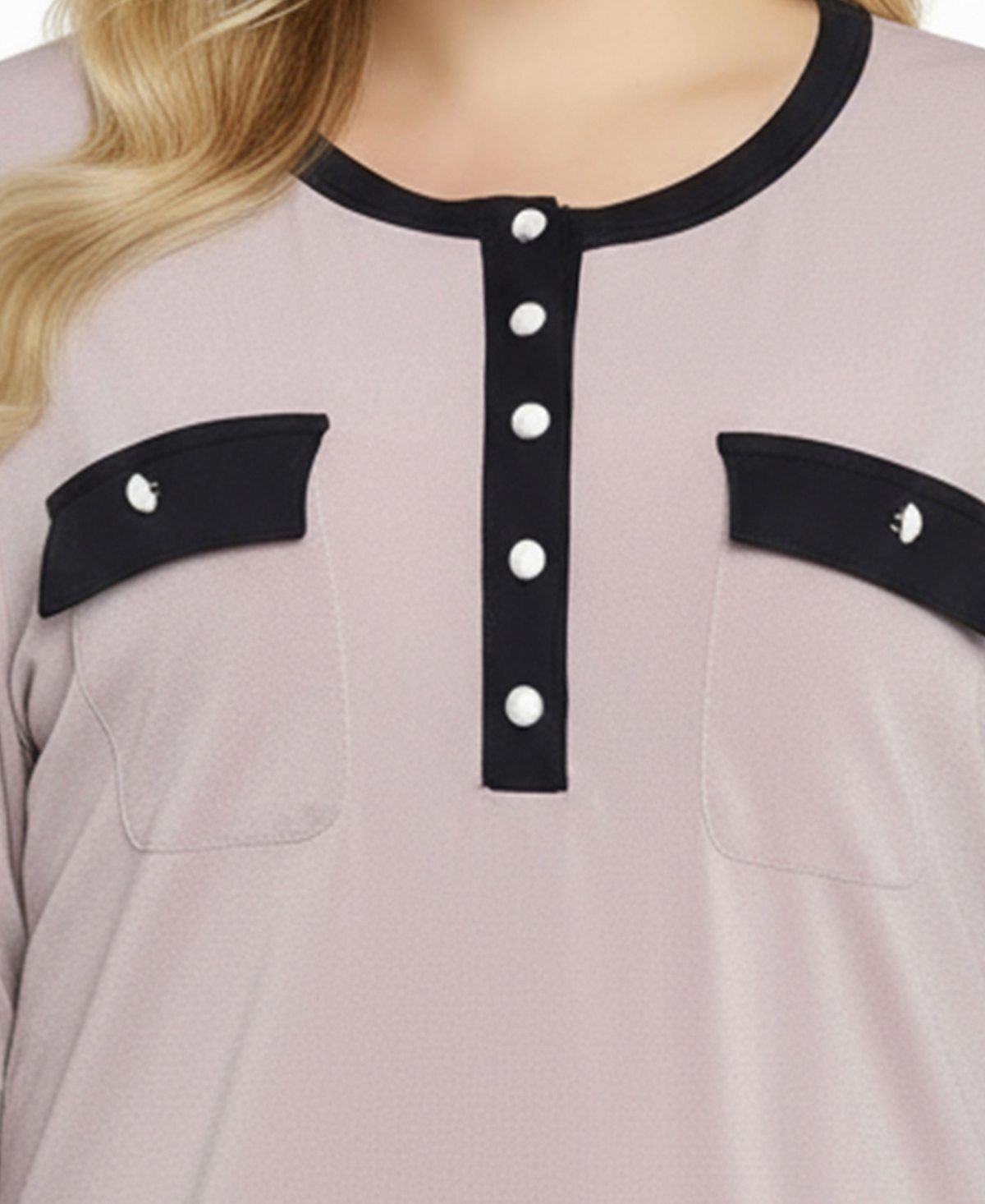 Ny Collection Women's Plus Long Sleeve Contrast Detail Top