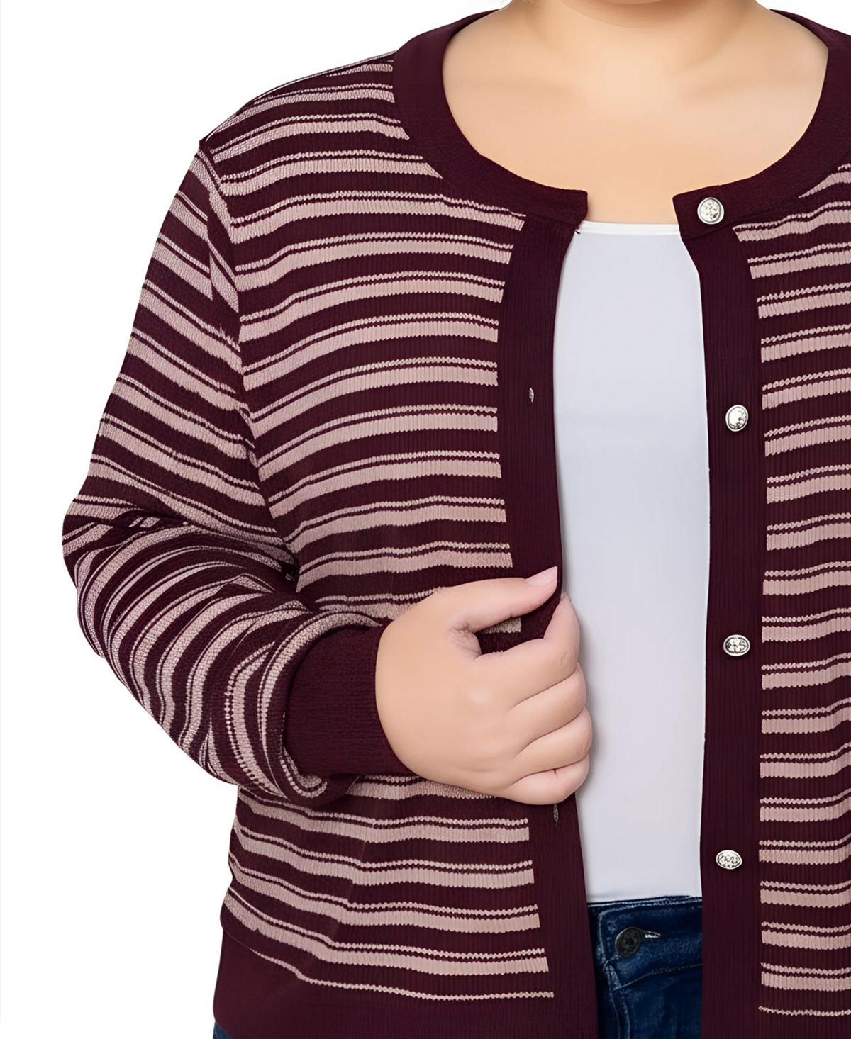 Ny Collection Women's Plus Size Long Sleeve Ribbed Cardigan In Brown