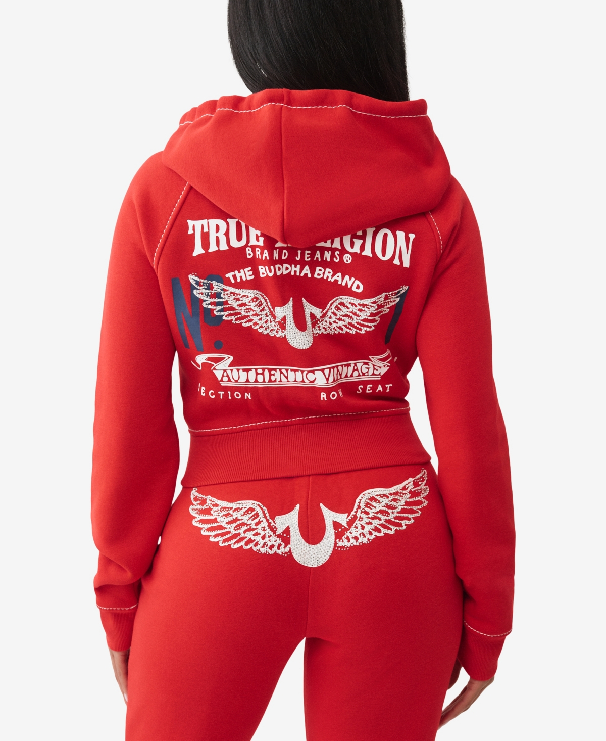 True Religion Women's Crystal Wing Shrunken Zip Sweater In Red