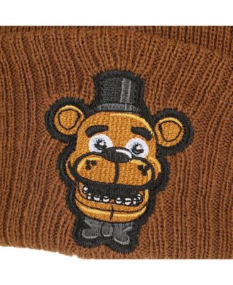 Men's Freddy Fazbear Fuzzy Jaquard And Freddy Embroidery Knit Cuff Beanie With Pom Cuff Beanie