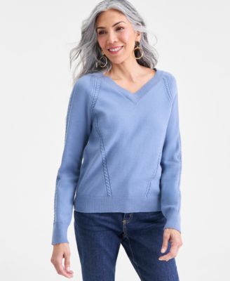 Style & Co - Petite Puff Sleeve V-Neck Sweater