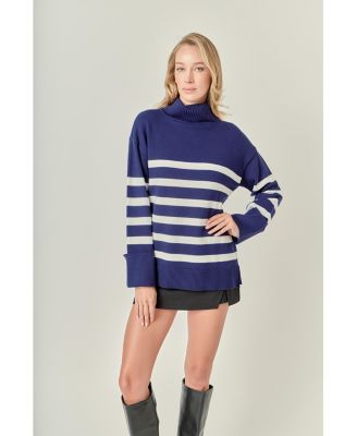 Women's Turtle Neck Stripe Sweater