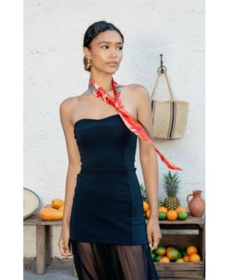 Silk Skinny Scarf Crossing Red