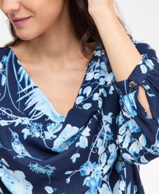 Petite Printed Cowl Neck Top, Macy's Exclusive
