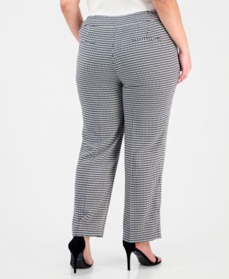 Plus Size Houndstooth-Print High-Rise Slim-Fit Pants