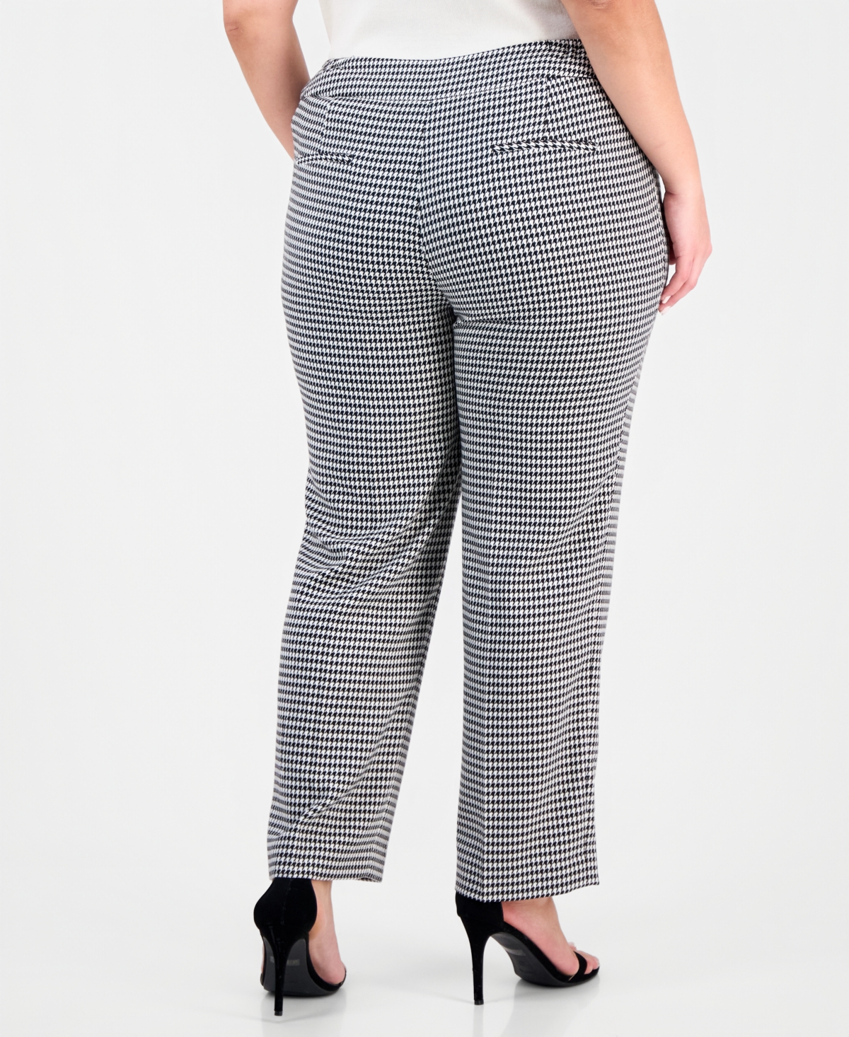 Kasper Plus Houndstooth-Print High-Rise Slim-Fit Pants