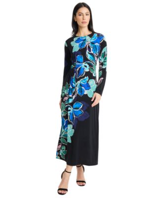 Maggy London - Women's Crewneck Placement Print Maxi Dress