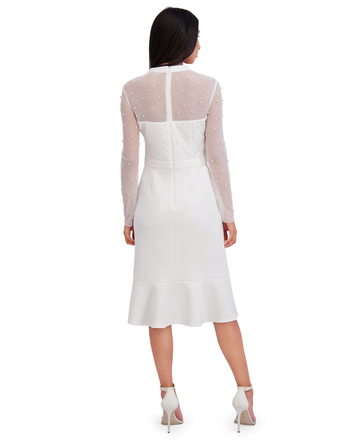 London Times Women's Long-Sleeve Illusion Midi Dress