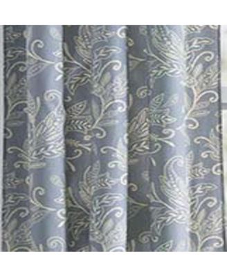 Lexington Leaf Pattern on Colored Ground Curtain Pair with Ties 56"x84" Blue