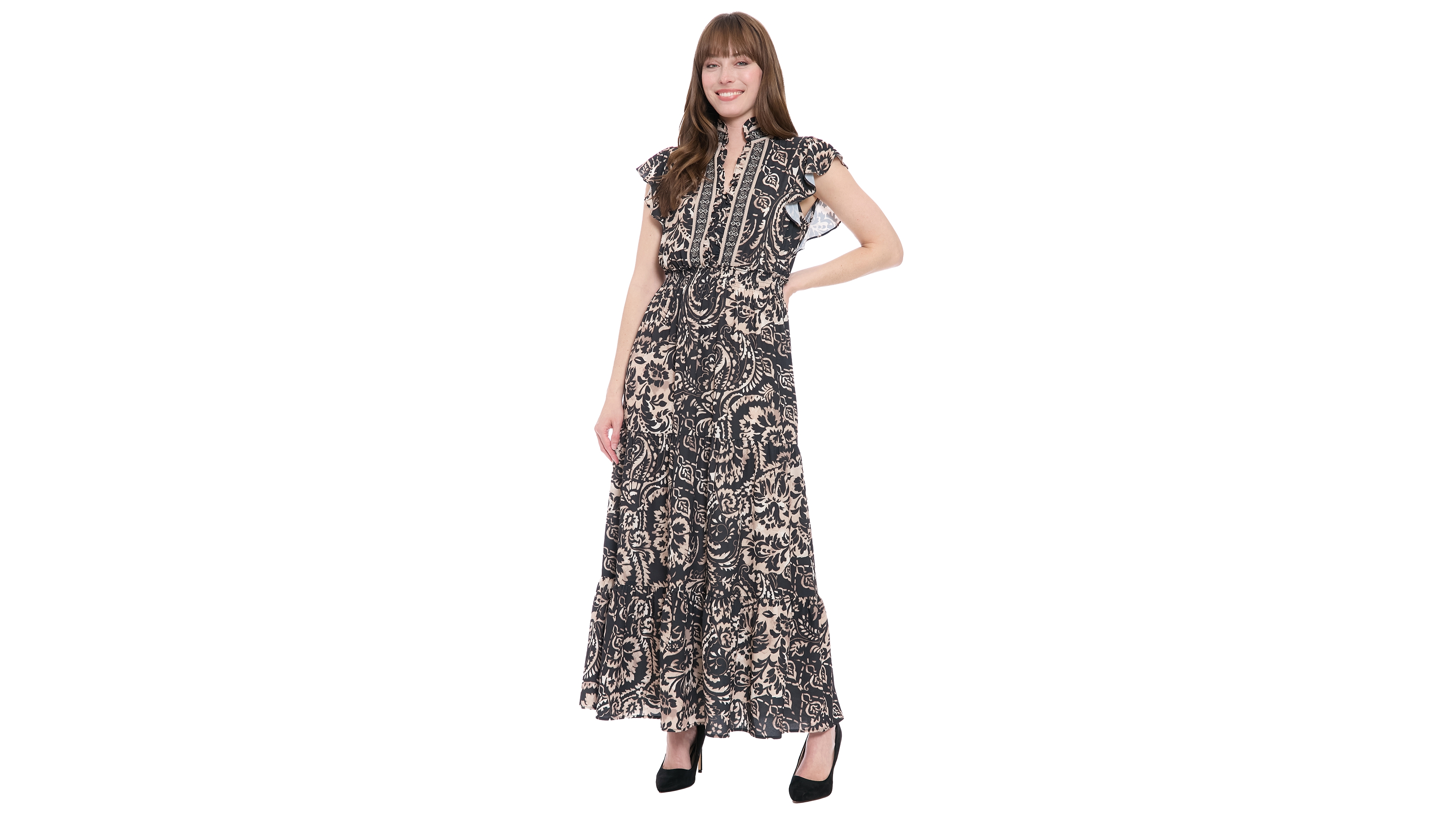 London Times Women's Smocked Waist Maxi Dress