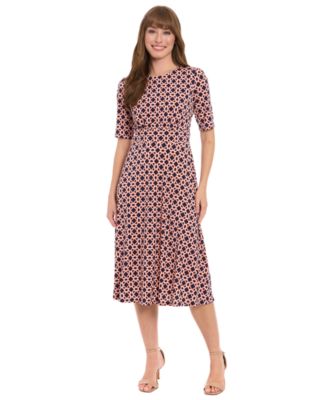 London Times - Women's Printed Elbow-Sleeve A-Line Dress