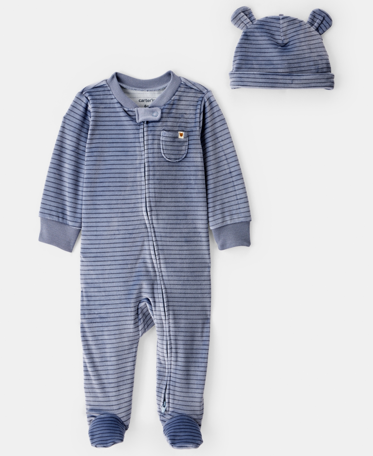Carter's Baby Boys 2-piece Long-sleeve Sleep And Play Pajama And Beanie Set In Blue