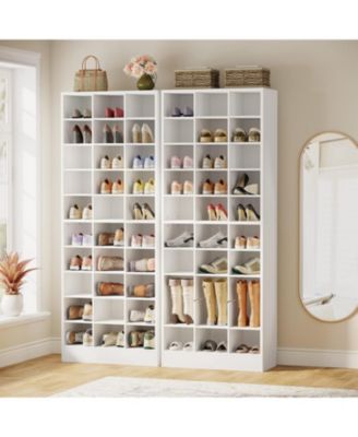 10-Tier Wooden Shoe Storage Cabinet with 30 Cubbies, Freestanding Tall Shoe Rack Organizer