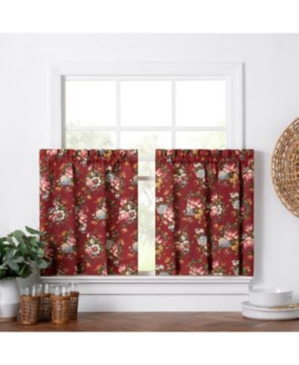 Ellis Bella Rose Stylish Medium Scale Printed Floral Pattern 1.5" Rod Pocket Tier 56"x36" Red