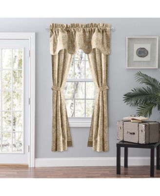 Lexington Leaf Pattern on Colored Ground Curtain Pair with Ties 56"x63" Tan