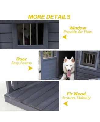 44.2 in. W x 44.6 in, D x 44.6 in. H Large Weatherproof Doghouse with Large Terrace, Wooden doors that can be Locked
