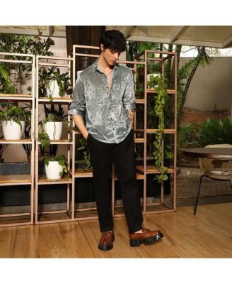 Men's Sage Green Solid Velvet Shirt