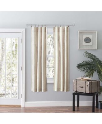 Plaza Classic Ticking Stripe Printed 3" Rod Pocket Tailored Panel Pair with Tiebacks 56" x 63" Tan