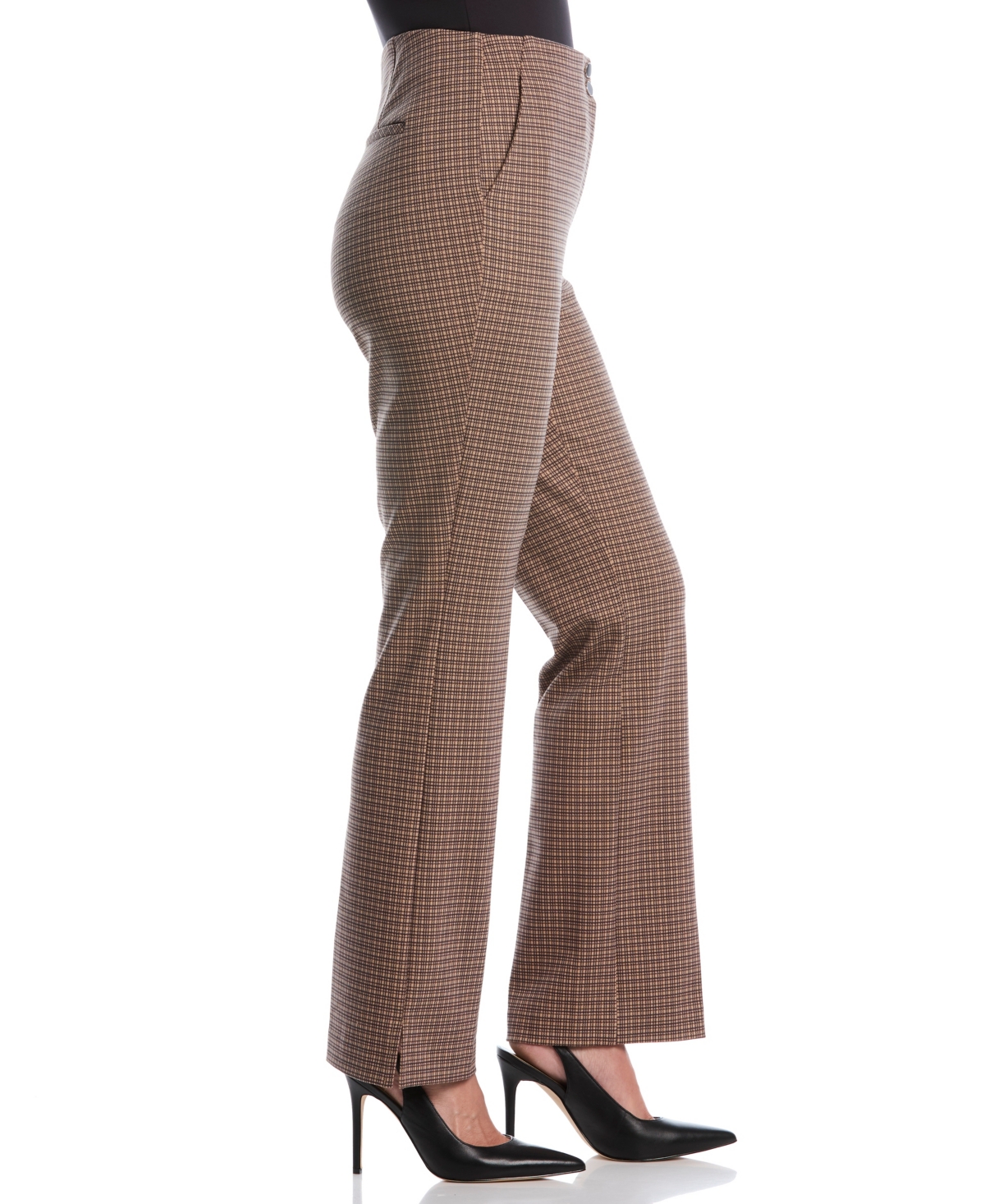 Rafaella Petite Plaid Print Ponte Bootcut Pants In Brown