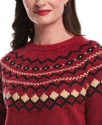 Petite Crew Neck Fair Isle Long Sleeve Sweater
