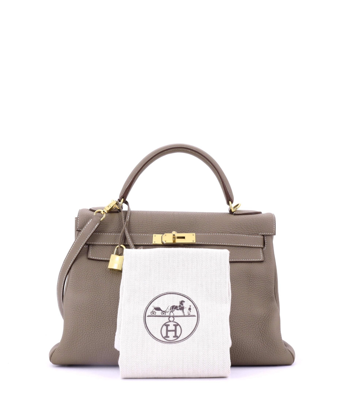 Pre-Owned HERMES Kelly 32 Handbag Grey Togo with Gold Hardware