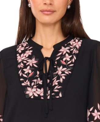 Women's Long-Sleeve with Ties Pull-On Babydoll Dress