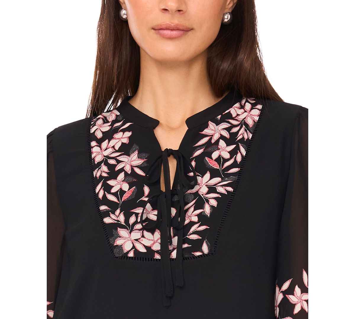 Msk Women's Long-Sleeve with Ties Pull-On Babydoll Dress