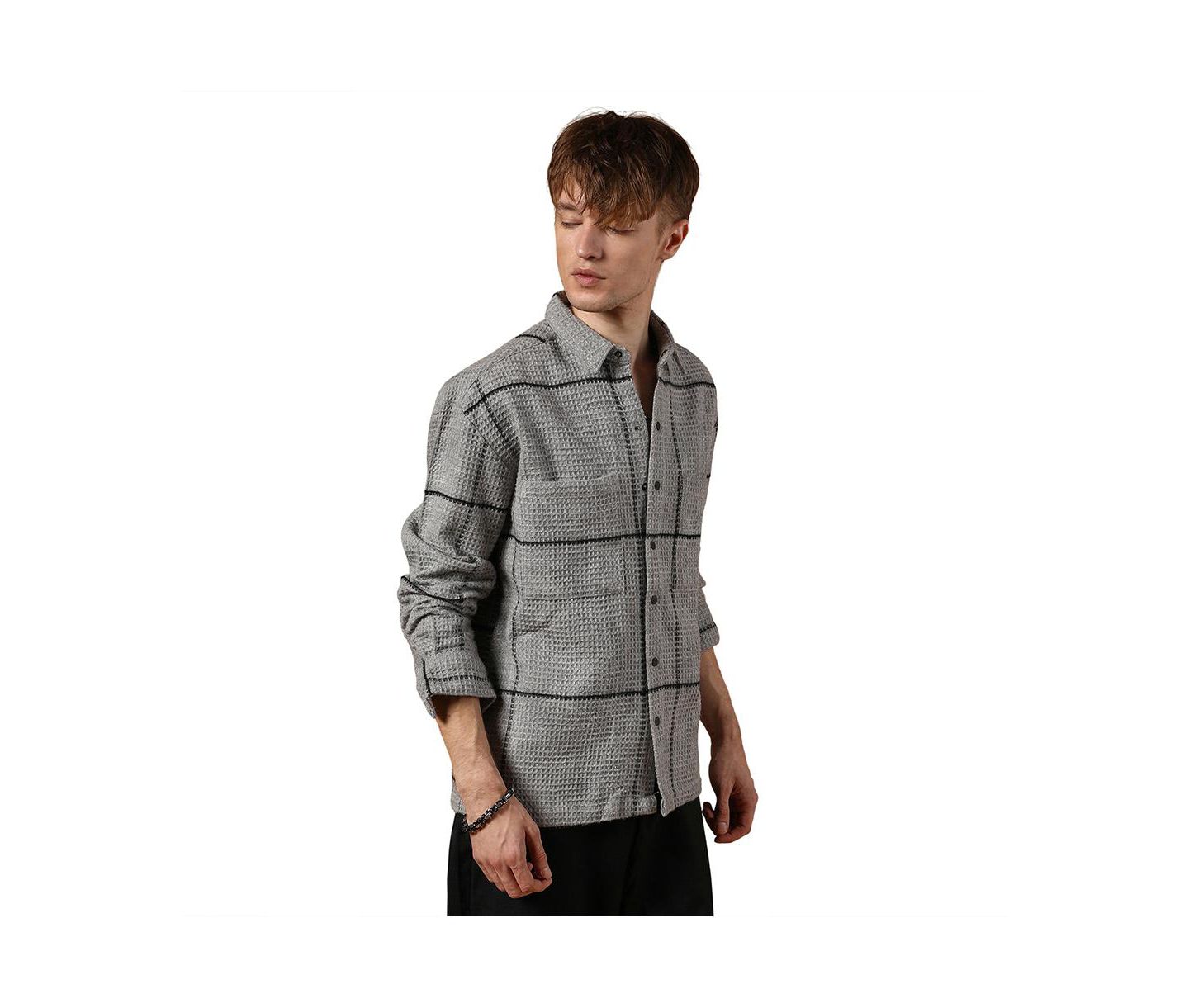 Мужская рубашка Cahoot Campus Sutra Moon Grey Graph-Check Waffle Overshirt, цвет: Серый — фото 1