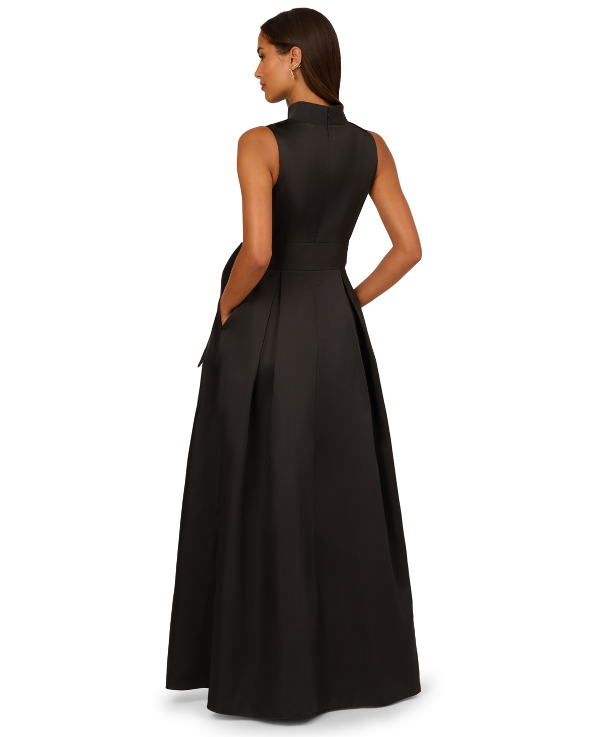 Adrianna Papell Sleeveless Queen Anne Tie Front Ballgown In Black