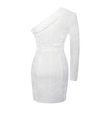 Women's Silver Night White Sequin Crepe Tuxedo Blazer Dress