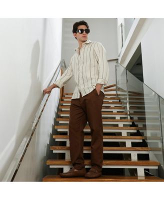 Men's Textured Striped Cotton-Polyester Blend Shirt