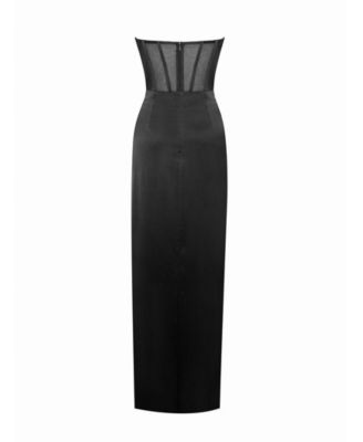 Women's Talia Black Satin Lace Corset Maxi Dress