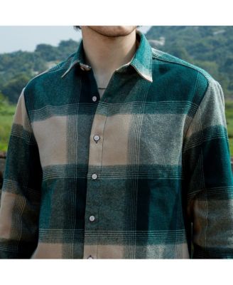 Men's Emerald Green & Buff Beige Vignette-Checkered Oversized Shirt