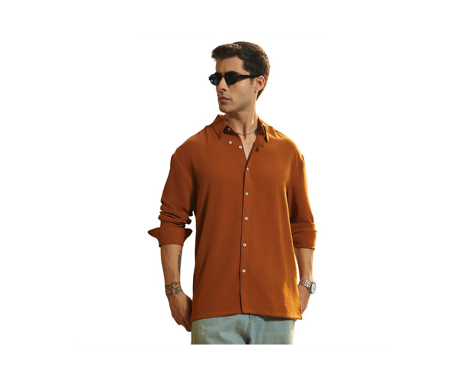 Men's Rust Orange Breezy Wrinked Shirt