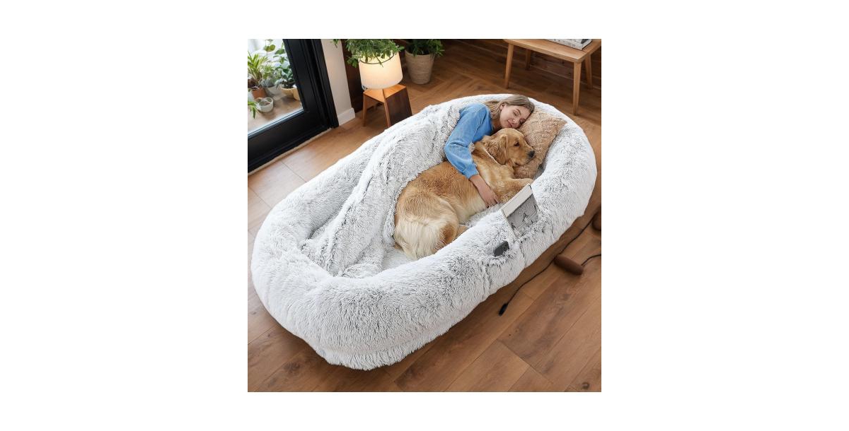 Grey White Human Dog Bed Washable Faux Fur Dog Bed Napping Orthopedic Dog Bed