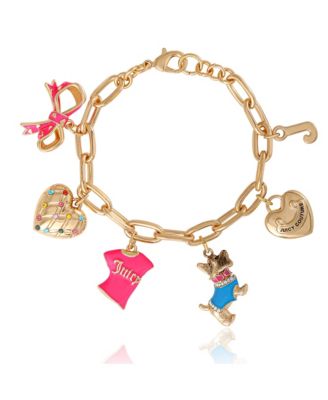 Pink and Gold Charm Bracelet with Bow, Dog, and Heart - 7.5''