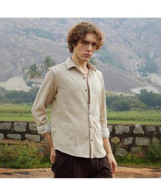 Men's Saltbox Beige Solid Knit Shirt