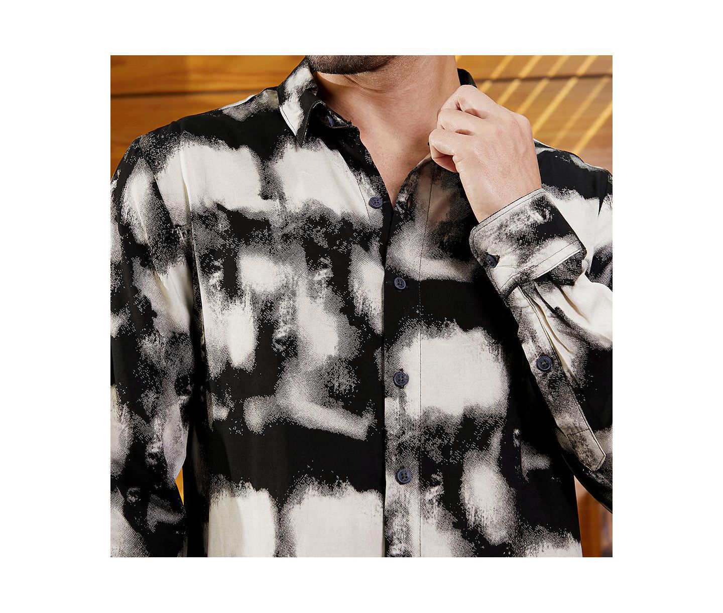 Мужская рубашка Cahoot Campus Sutra Onyx Black Textured Brushwork, цвет: Чёрный — фото 6