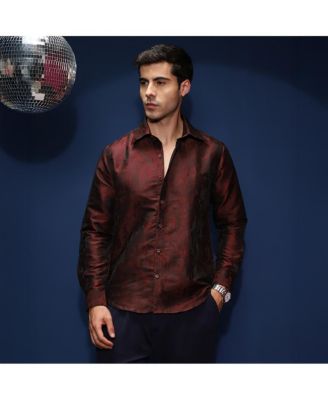 Men's Burgundy Red Abstract-Woven Shirt
