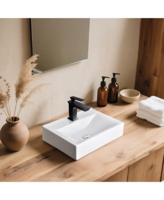 18 1/8" x 12 3/16" x 4 5/16" Wall Mount Ceramic Sink w/ Modern 1 Hole Bathroom Square Faucet ORB