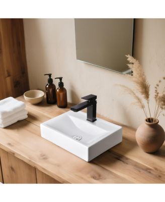 Wall Mount Ceramic Sink w/ Bathroom Square Single Handle Faucet ORB