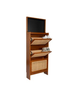 CASAINC Rattan with 3 Flip Drawers Shoe Cabinet