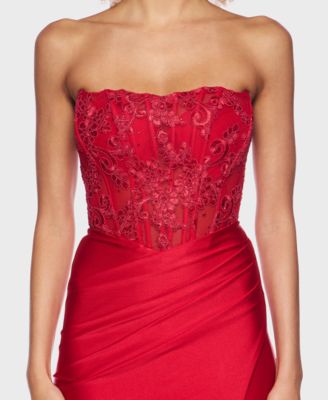 Juniors' Corset Top Strapless Midi Dress