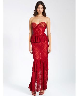 Women's Quennell Burgundy Lace Corset Maxi Dress